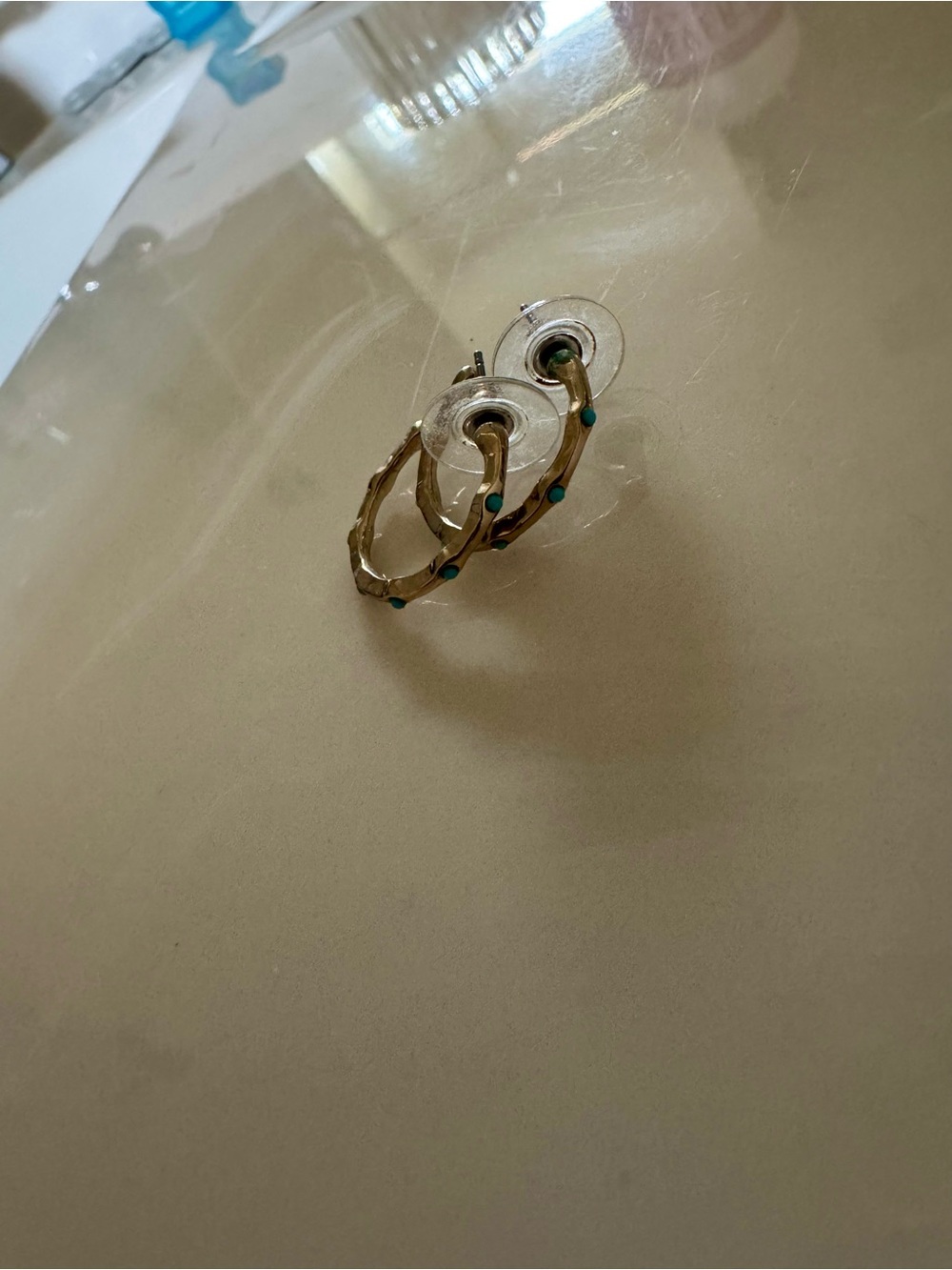 Anthropologie Gold Hoop Earrings with Teal Accents